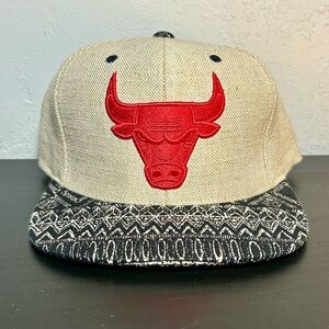 NBA Mitchell & Ness Chicago Bulls Hemp Crown Hat Pattern Brim Leather Strap